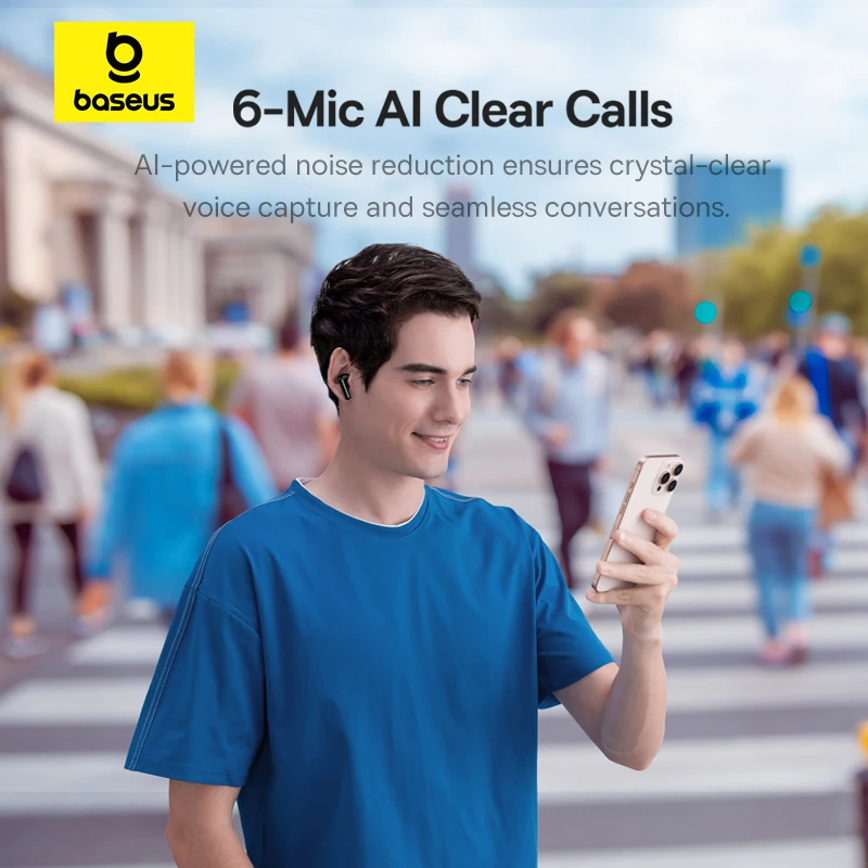 Baseus Bass BP1 Pro -50dB Noise Cancelling Wireless Earbuds Bluetooth 6.0 LDAC Hi-Res Sound 6-Mic AI Clear Calls IP55 Earphones - Image 4