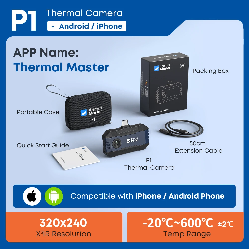 (iOS Android)P1 Thermal Camera 320*240 Razor Sharp Thermal Image 600℃ High Temp Range USB-C Infrared Thermal Imager for HVAC/ Building/ Electrical Inspection for iPhone and Android Smartphone 15x Digital Zoom 25Hz Thermal Master - Image 11