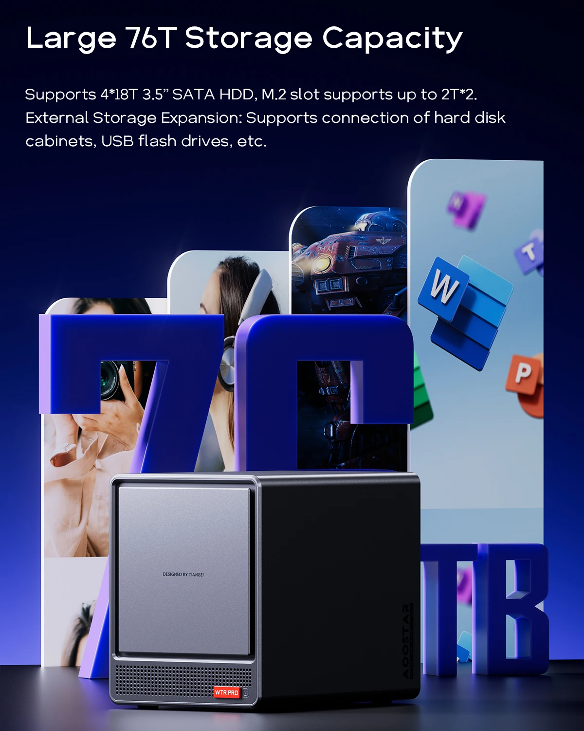 Aoostar Ryzen 7 5825U 4Bay Nas Mini Pc, No Ram No Ssd, Nas Desktop Computer 2*m.2 Nvme Slots, 2.5/3.5 Sata X 4 Storage - Image 6