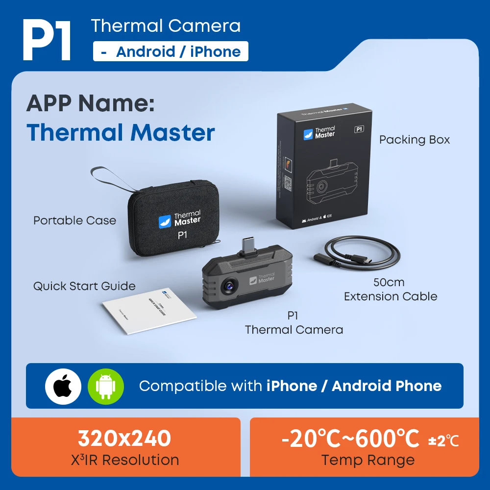 (iOS Android)P1 Thermal Camera 320*240 Razor Sharp Thermal Image 600℃ High Temp Range USB-C Infrared Thermal Imager for HVAC/ Building/ Electrical Inspection for iPhone and Android Smartphone 15x Digital Zoom 25Hz Thermal Master - Image 12