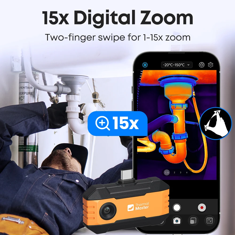(iOS Android)P1 Thermal Camera 320*240 Razor Sharp Thermal Image 600℃ High Temp Range USB-C Infrared Thermal Imager for HVAC/ Building/ Electrical Inspection for iPhone and Android Smartphone 15x Digital Zoom 25Hz Thermal Master - Image 5