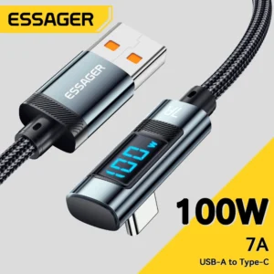 Essager 7A USB Type C Cable Elbow Digital Display Fast Charge USB C Cable For Huawei Mate60 Pro Samsung Xiaomi  Data Type C Cord