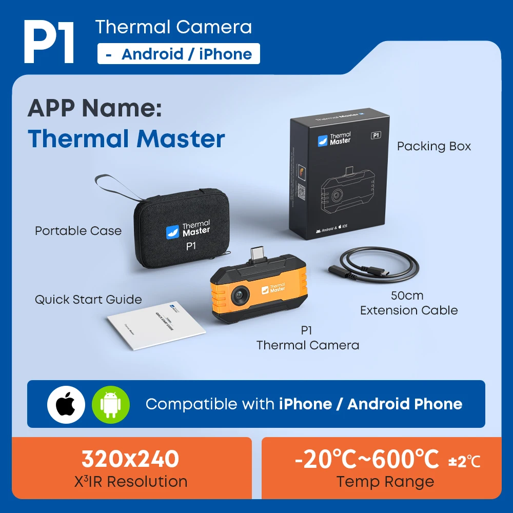 (iOS Android)P1 Thermal Camera 320*240 Razor Sharp Thermal Image 600℃ High Temp Range USB-C Infrared Thermal Imager for HVAC/ Building/ Electrical Inspection for iPhone and Android Smartphone 15x Digital Zoom 25Hz Thermal Master - Image 9