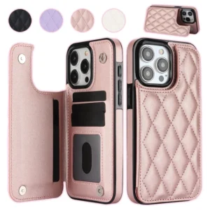 Card Slot Flip Leather Case For iPhone 16e 15 Pro Max 14 13 12 11 SE 3 2 XS XR 8 7 Plus Wallet Double Button Small Fragrant Wind